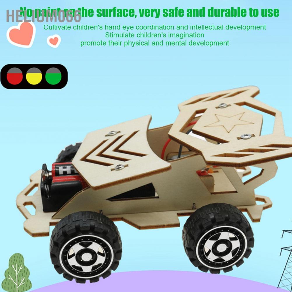 Helium066 Wooden Model Cars Kits 4 Wheel Drive Racing Car Building Puzzles DIY Scientific Experiment Educational Toys