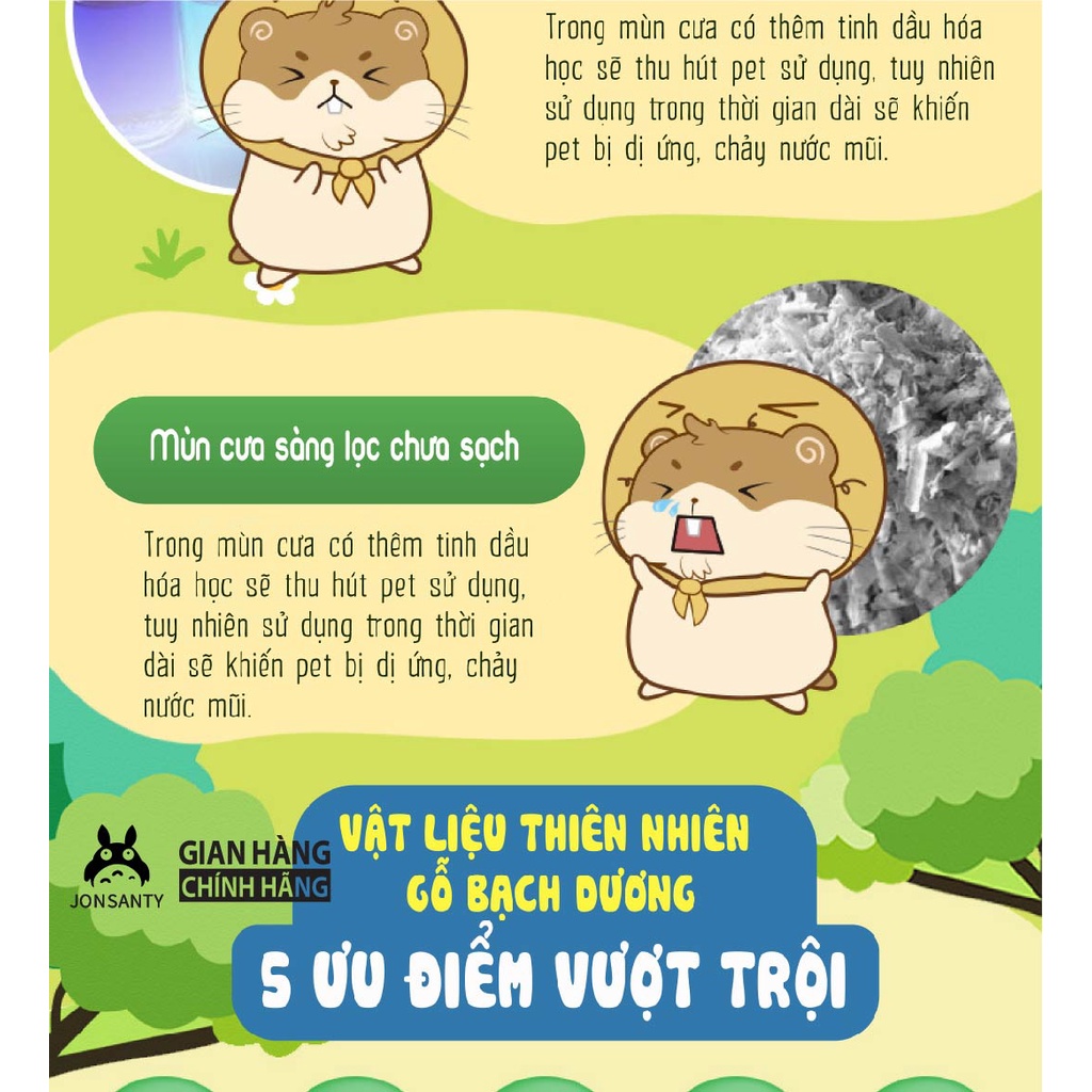 Mùn cưa lót chuồng hamster hãng JONSANTY tạo sự thoải mái lành tính mùn gỗ đã sát khuẩn, sấy khô gói 6LB đến 12LB