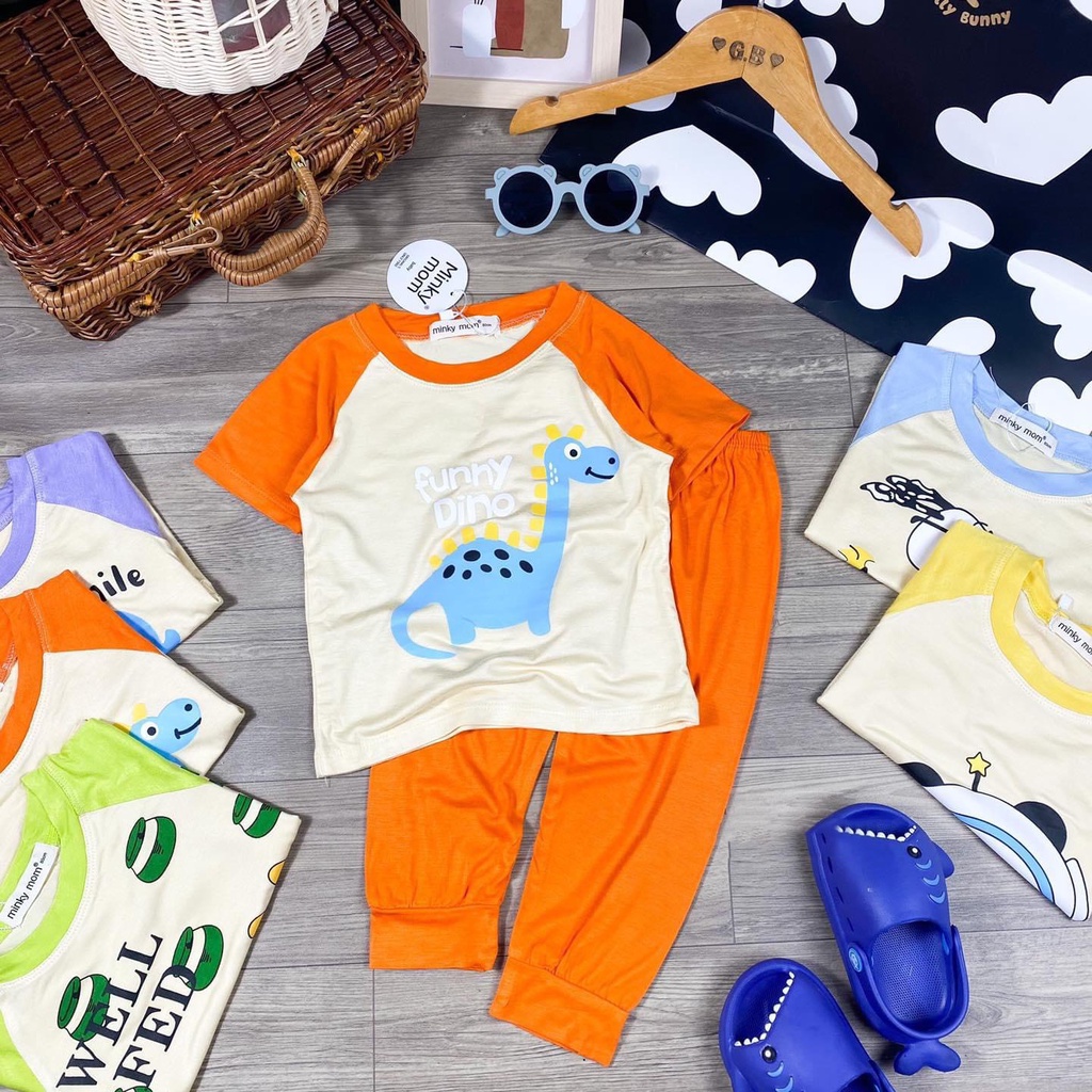 Bộ Quần Áo Trẻ Em Minky Mom Snoopy Tay Cộc Quần Dài Cho Bé Chất Thun Lạnh Siêu Mềm Mịn Mát
