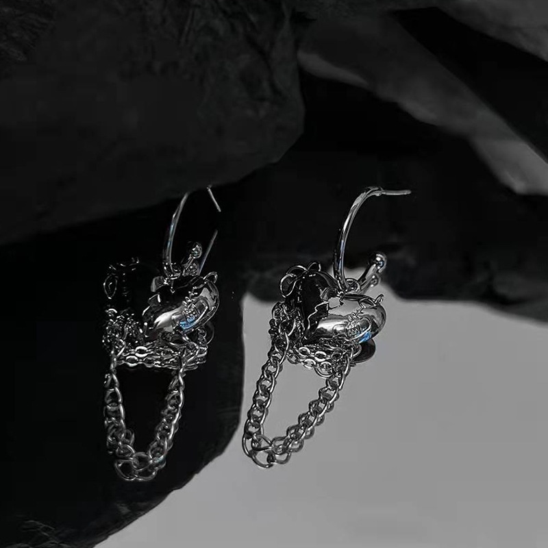 Bông Tai Mạ Bạc 925 Kiểu Tua Rua Hình Trái Tim Phong Cách retro Thời Trang