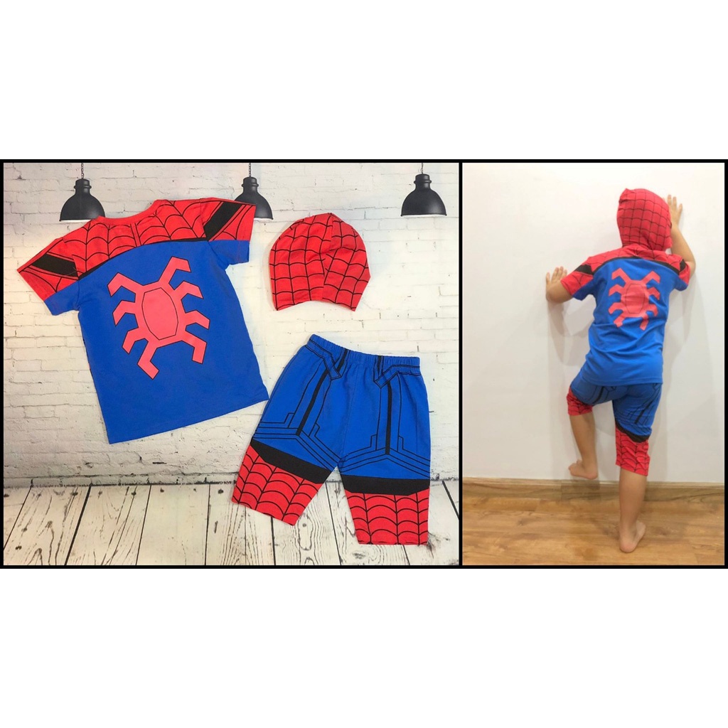 Bộ thun cotton mềm mát hóa trang người nhện Spiderman kèm mặt nạ