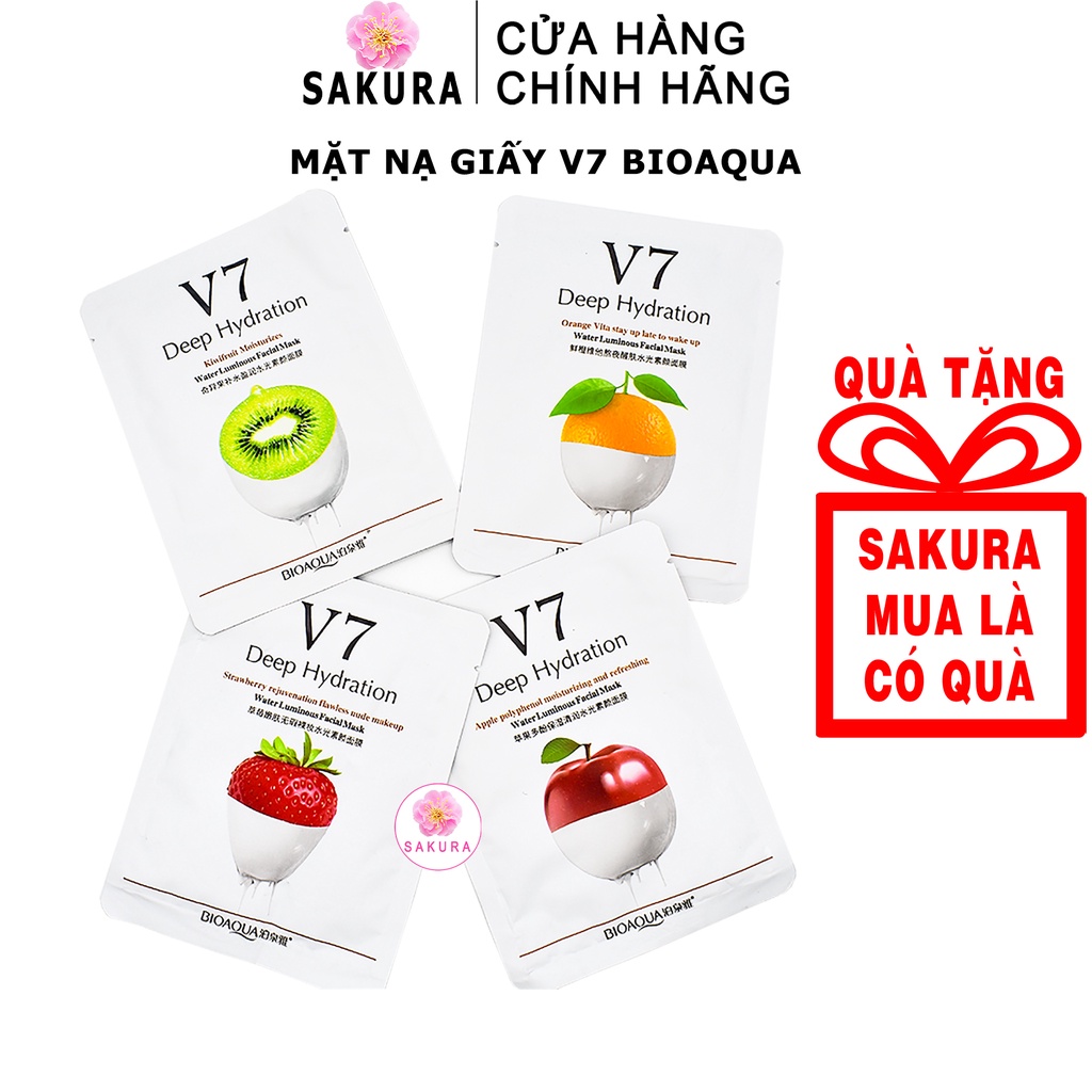 Mặt nạ giấy Mask dưỡng ẩm trắng da V7 dưỡng da mụn cấp ẩm cấp nước chống lão hoá Bioaqua Images SAKURA 30ml