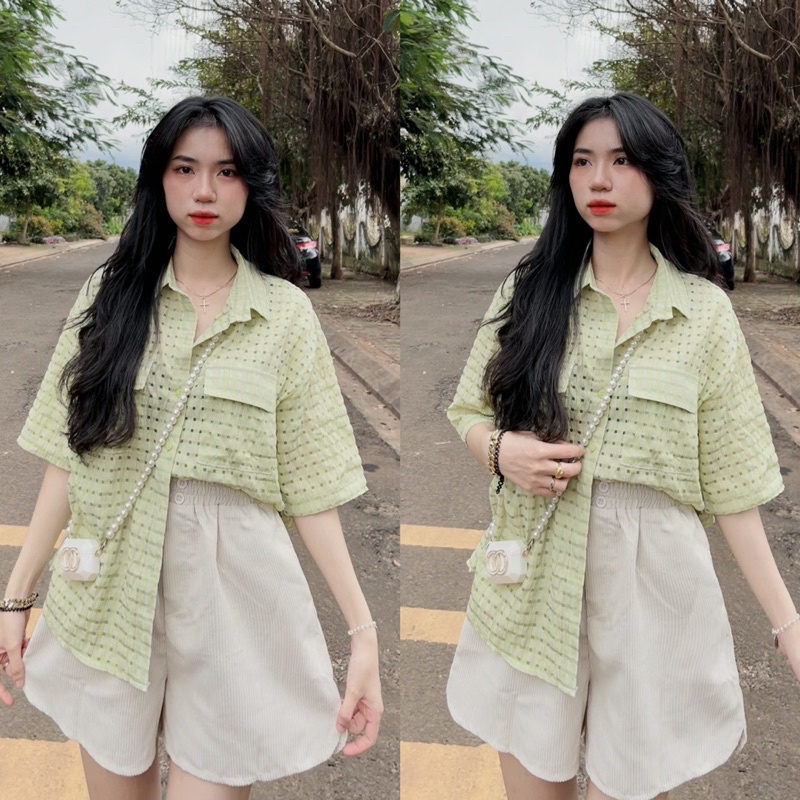 SET ÁO SƠMI+SHORT NHUNG