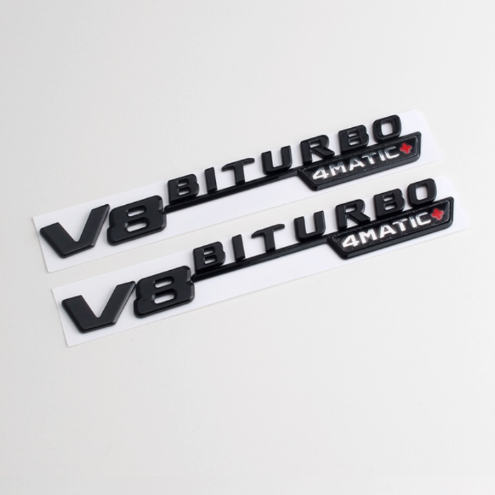 Bộ 2 decal tem chữ V8-Biturbo-4Matic dán hông xe Mercedes mã V8BT-4MT