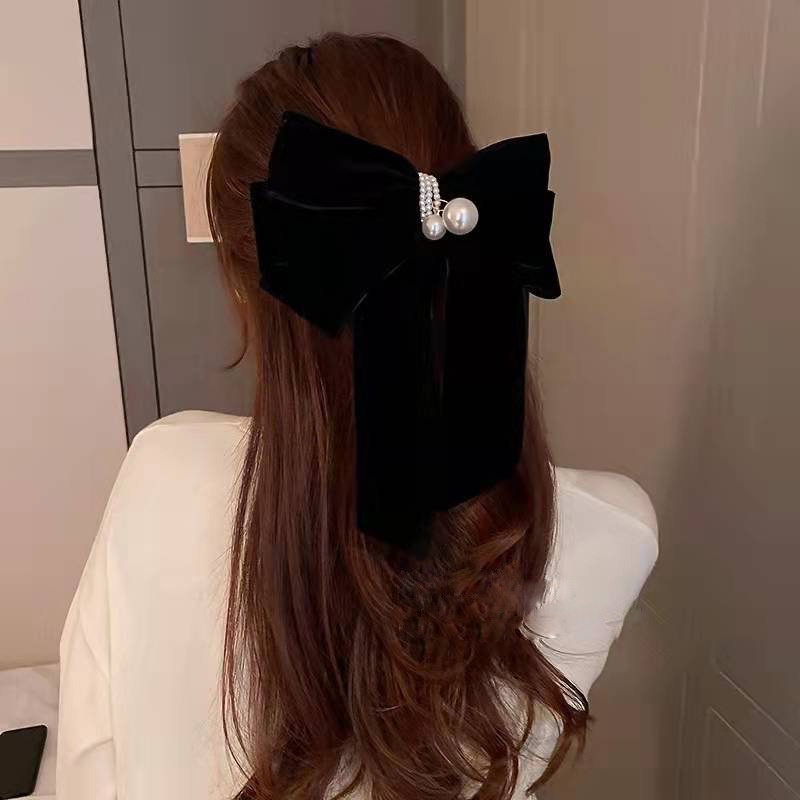 Kẹp tóc mặt nơ đính ngọc trai nhân tạo thời trang năm mới tùy chọn màu sắc