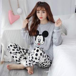 Bộ ngủ bông Mickey xám
