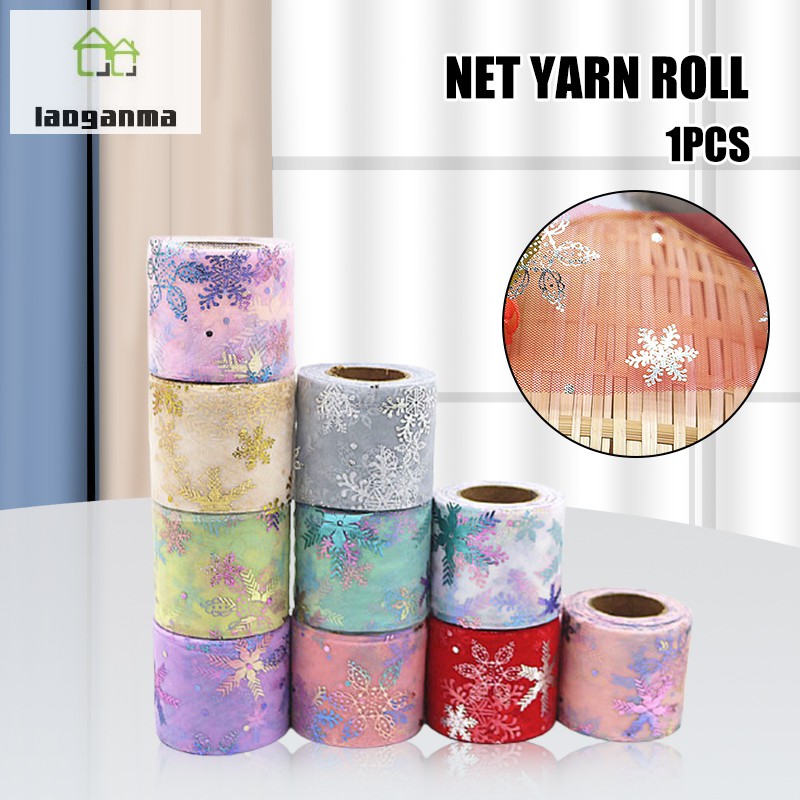 Cuộn Dây Ruy Băng Lưới 6cm 25 Yard Họa Tiết Bông Tuyết Lấp Lánh Làm Đồ Thủ Công Diy