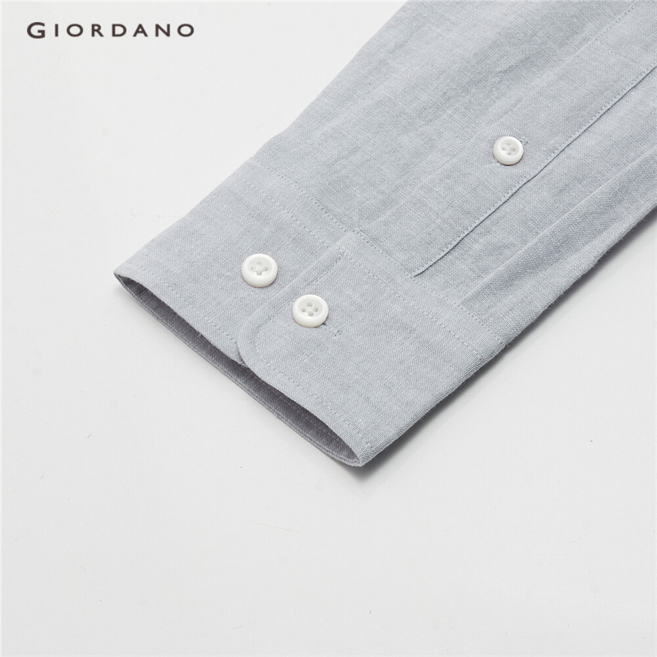 Áo Sơ Mi Nam GIORDANO 01041485 Bằng Vải Lanh Cotton Tay Dài Thanh Lịch