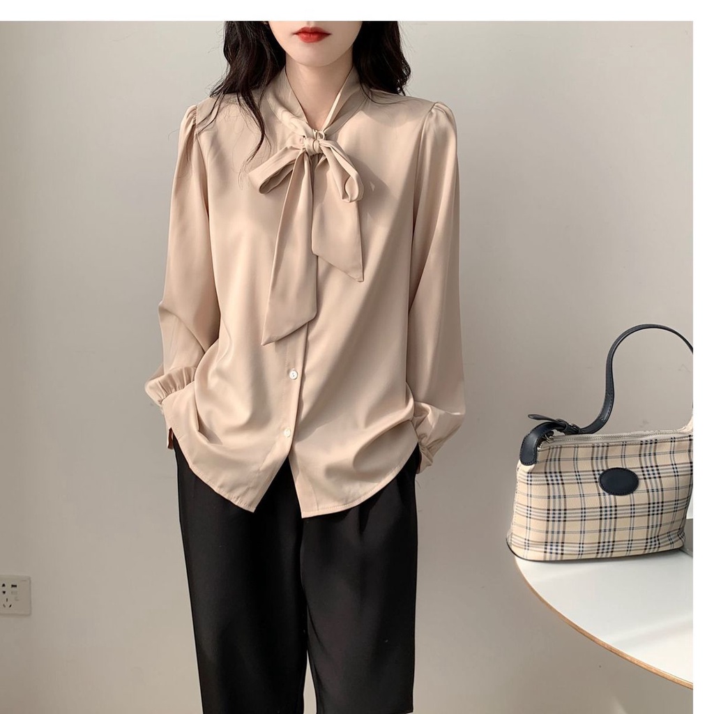 Áo Sơ Mi Chiffon Tay Dài Phối Nơ Thời Trang Mùa Thu Cho Nữ