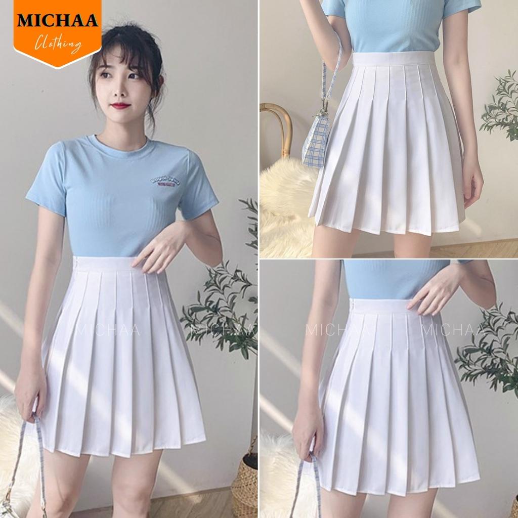 Chân Váy XẾP LY TENNIS Nữ Ngắn Dáng Xòe Lưng Cạp Cao Chữ A Có Lót Trong - MICHAA