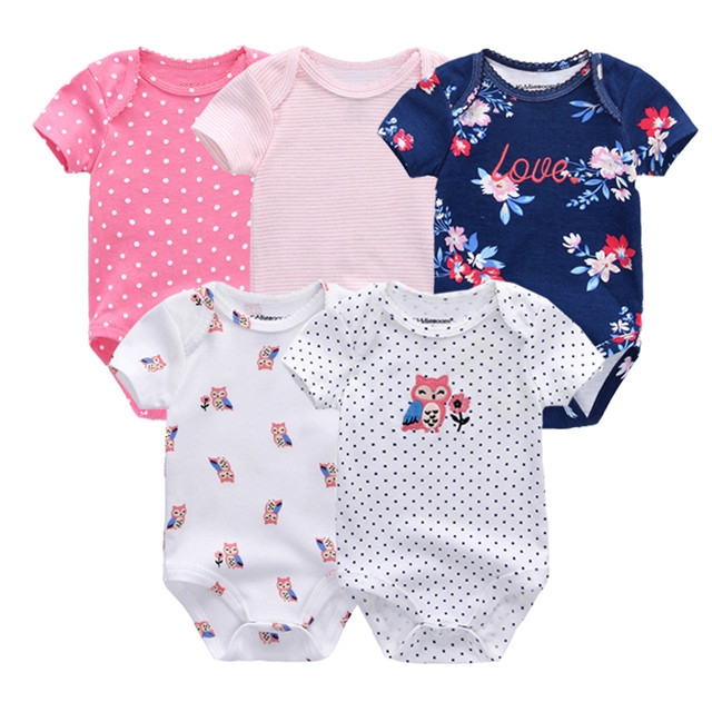 5 Áo liền quần Tay Ngắn Bằng Cotton Dùng Cho Trẻ Từ 0 Tới 12 Tháng