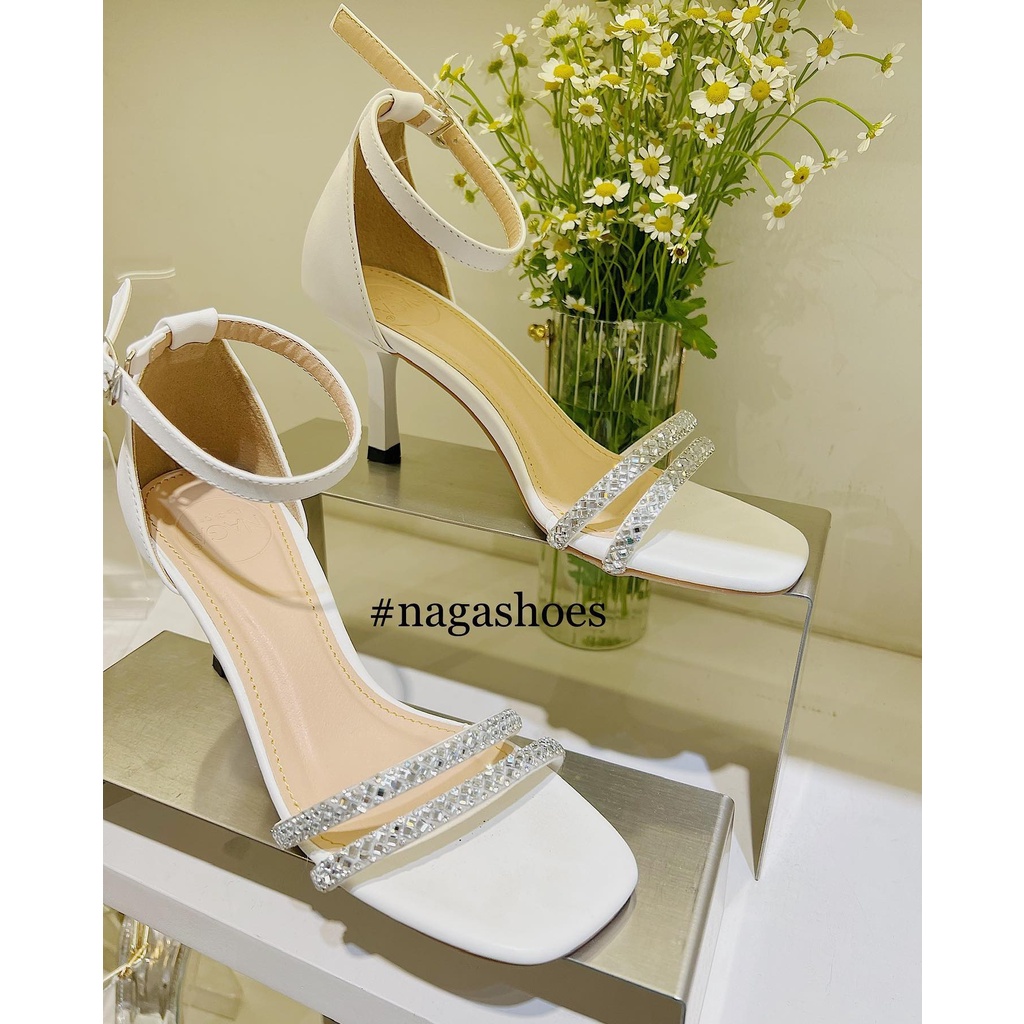 GIÀY CAO GÓT NAGASHOES 2 QUAI NGANG ĐÍNH ĐÁ 7CM NAC181
