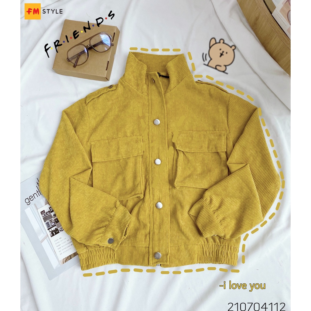 Áo khoác kaki nữ FM Style form rộng dáng ngắn chất xịt phối túi siêu xinh thời trang thu đông 210704113
