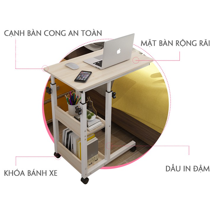 Bàn Laptop di động cao cấp gỗ công nghiệp Kèm Kệ Sách Nhỏ Bên Hông Tiện Lợi -KT 40x60