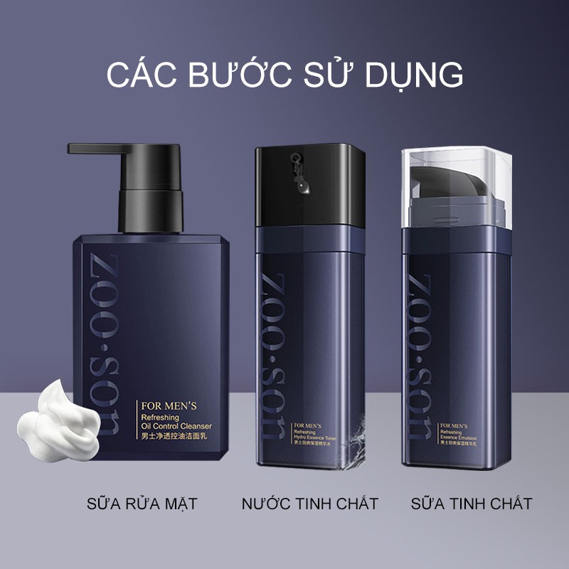 Bộ sản phẩm chăm sóc da dành cho nam: Sữa rửa mặt + Sữa dưỡng ẩm + Tinh chất dưỡng ẩm giúp kiểm soát dầu,dưỡng ẩm-ZX-T3