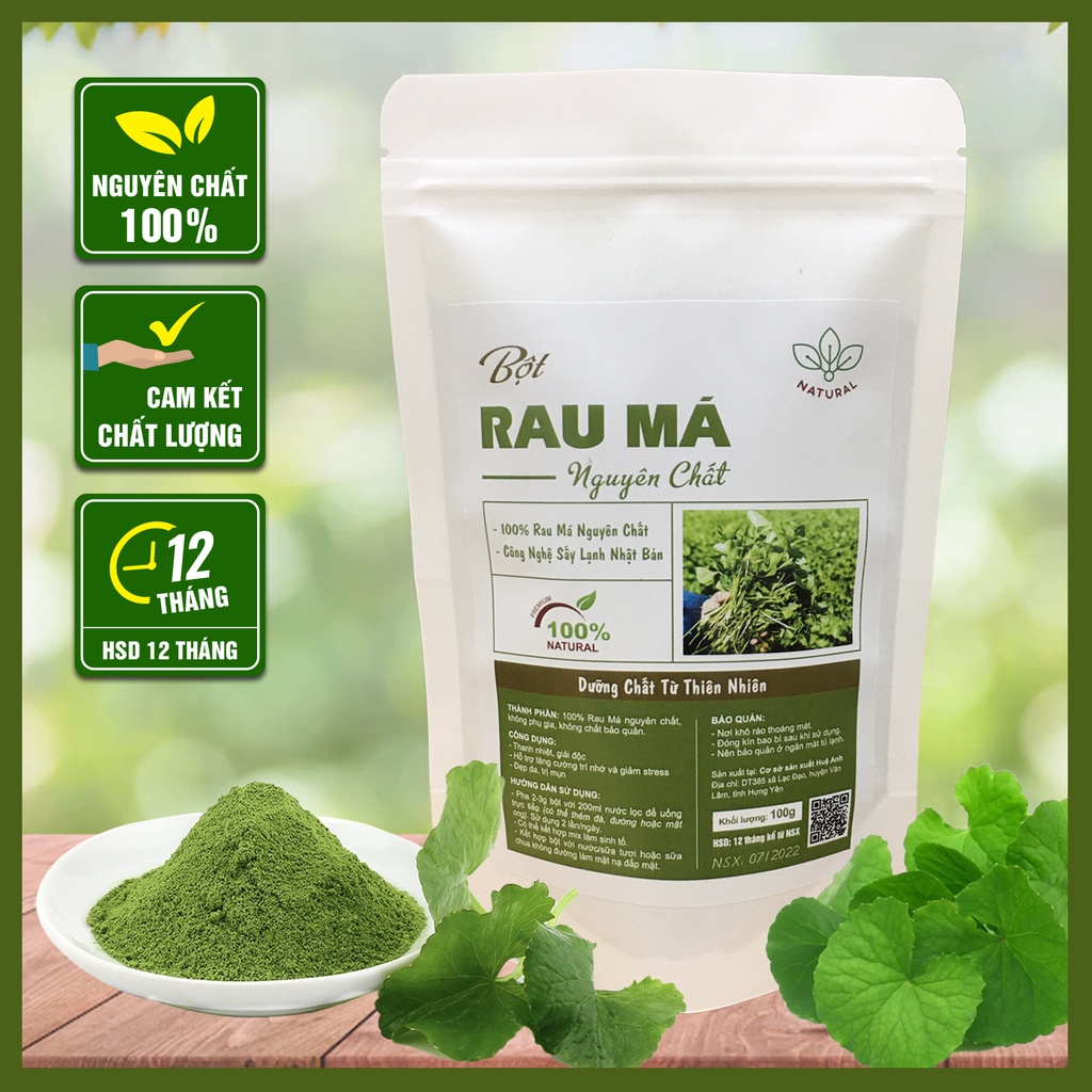Bột Rau Má sấy lạnh nguyên chất 100% | Thanh nhiệt - Mát gan giải độc | Túi 100gr