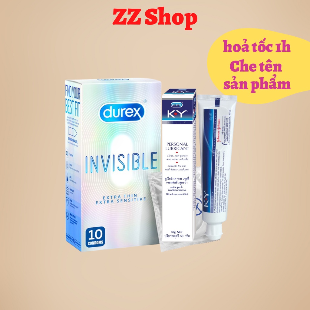 Bộ 2 bao cao su siêu mỏng Durex Invisible ( 10 bao ) và Gel bôi trơn Durex Ky.