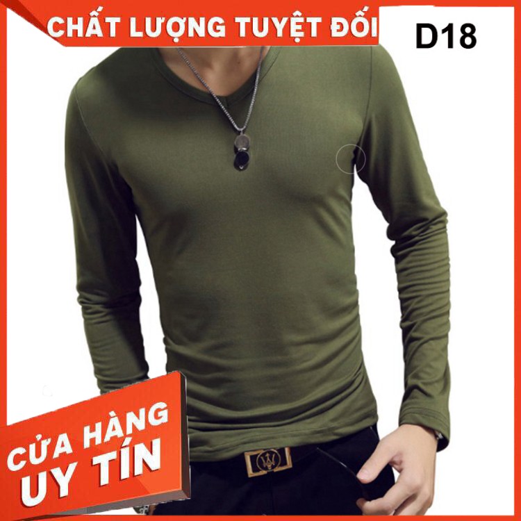 Áo thun nam tay dài cổ tim chất cotton thun lạnh dáng body thời trang mẫu mới nhất