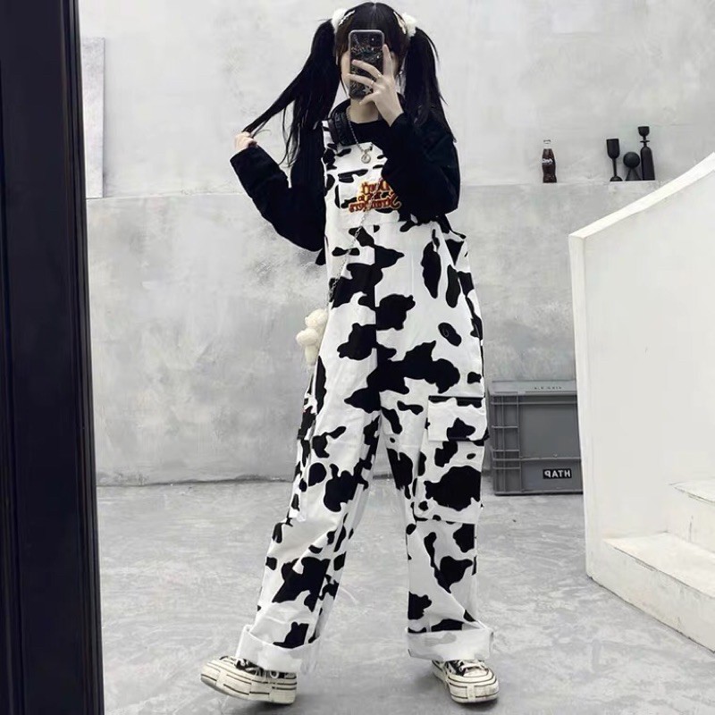 [HOT] Quần yếm bò sữa vải bò/jeans ống suông rộng