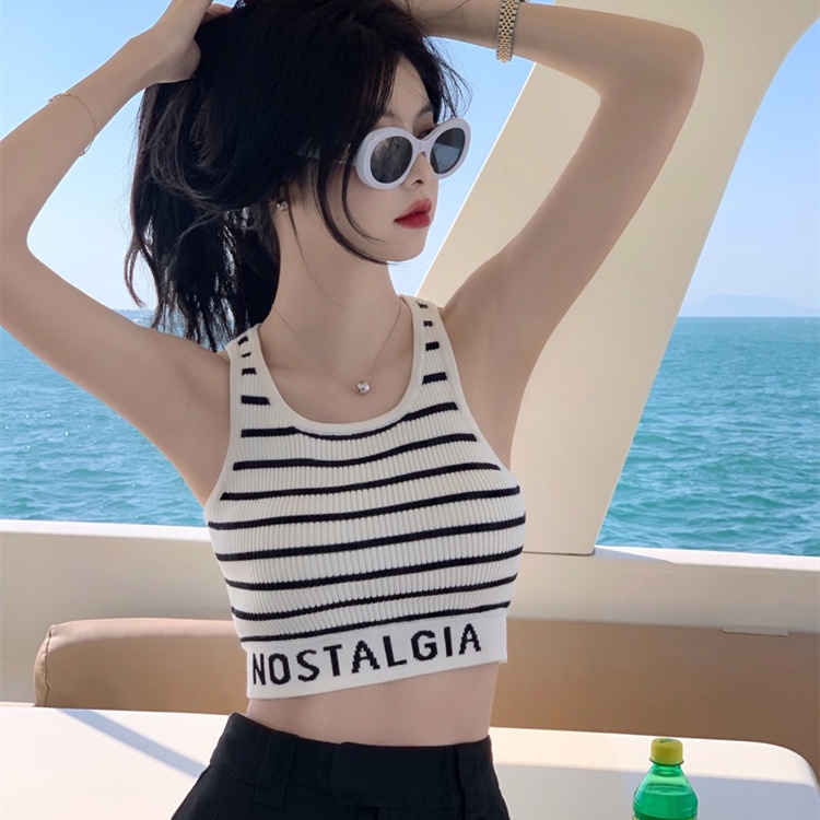 SUXI Áo Croptop Dệt Kim Hoạ Tiết Kẻ Sọc Thời Trang Mùa Hè Cho Phái Nữ