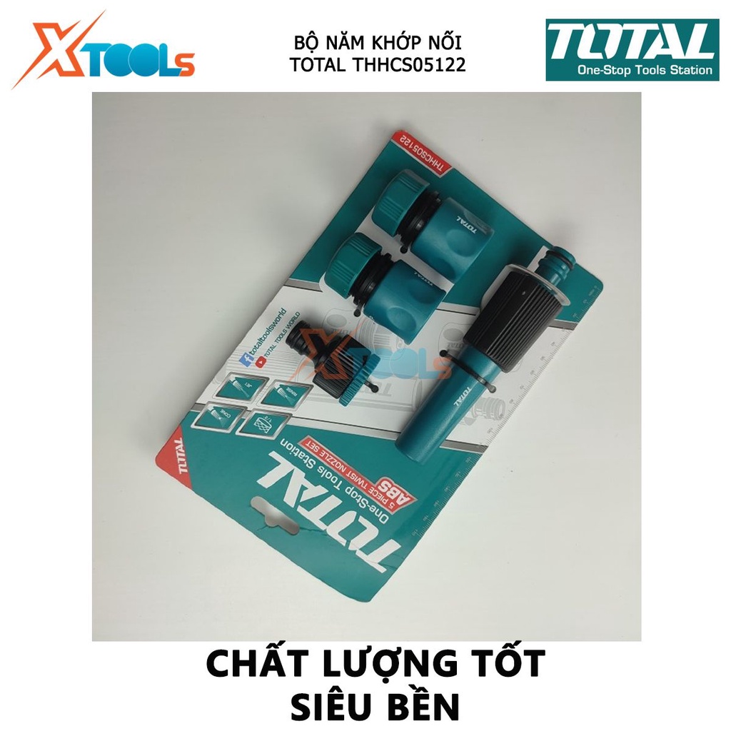 Bộ năm khớp nối TOTAL THHCS05122 khớp nối vòi xịt rửa gồm 2 đầu nối nhanh 1/2'' nhựa và 1 khớp nối 1/2 inch