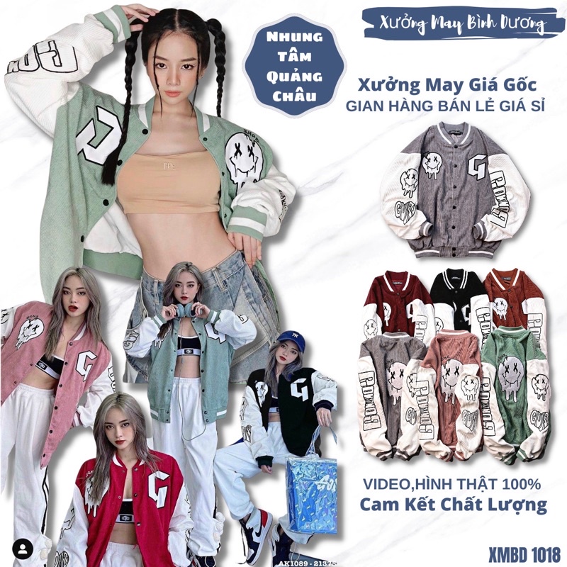 Áo khoác bomber nam nữ kaki nhung thêu gon.z hàng quảng châu form rộng unisex GOZN.XX - XMBD 1089