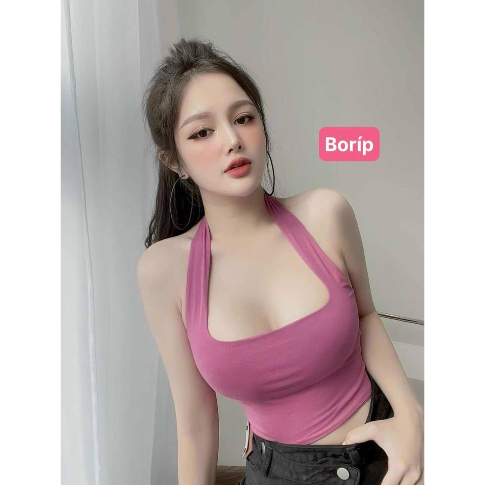 Áo thun crop top kiểu ống yếm chất borip đẹp đủ màu