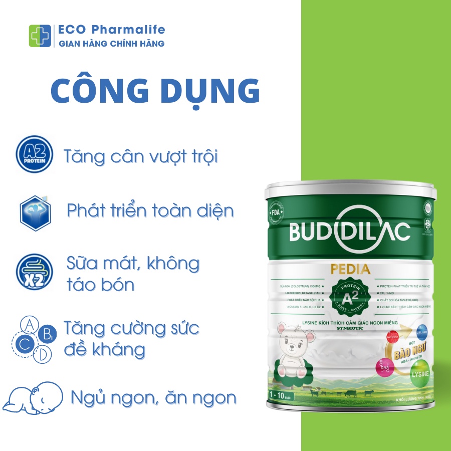 Sữa bột Buddilac Pedia giúp bé ăn ngon, tăng cân, phát triển toàn diện, sữa mát lon 900gr_Ecopharmalife_