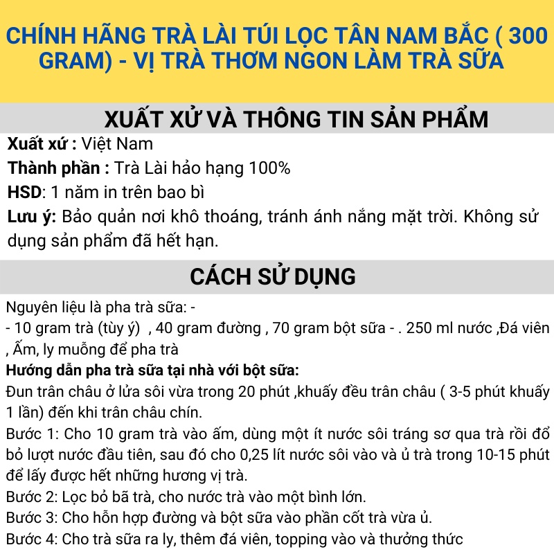 Hồng trà túi lọc Tân Nam Bắc chính hãng ( 300 gram) - Nguyên liệu pha chế trà sữa