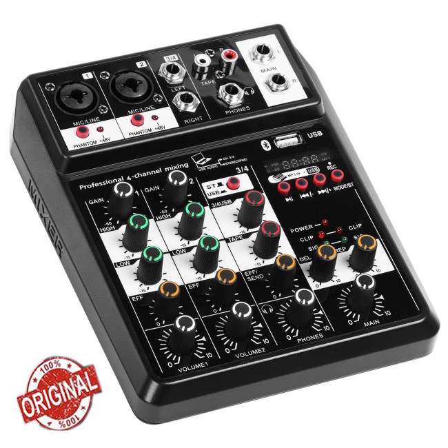 【Ready Stock】Bluetooth Wireless 4-channel Audio Mixer Portable Sound Mixing Console USB Interface