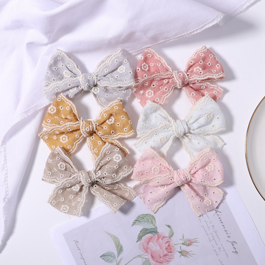 Kẹp tóc nơ KIDSBOWS thêu hoa thời trang xinh xắn cho bé gái