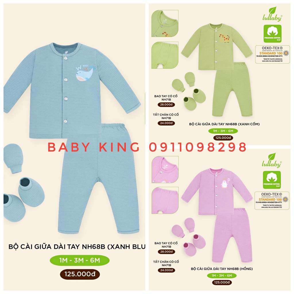 NH68B. Bộ dài sơ sinh Lullaby cài thẳng vải cotton mỏng mát