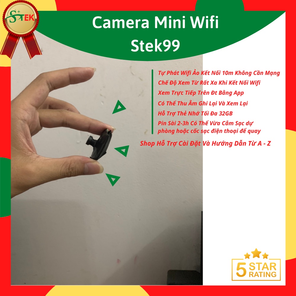 Camera Mini Wifi Xem Trực Tiếp Trên Điện Thoại Bằng App Gọn Nhẹ Thu Âm Ghi Hình Khó Phát Hiện Hỗ Trợ Thẻ SD 32GB