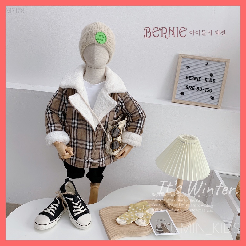 Áo khoác dạ lót bông kẻ cho bé - Quần áo trẻ em Sumin Kids - Cổ Vest Màu Burberry