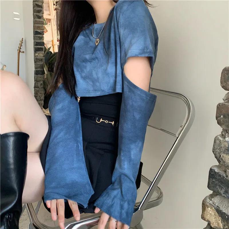 IELGYÁo Hai Dây Ngắn Eo Cao Màu Nhuộm Phong Cách Harajuku Đường Phố Mới Cho Nữ