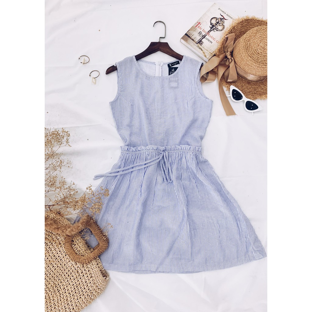Váy sát nách kẻ nhé dây eo thiết kế thương hiệu TKFASHION DK508