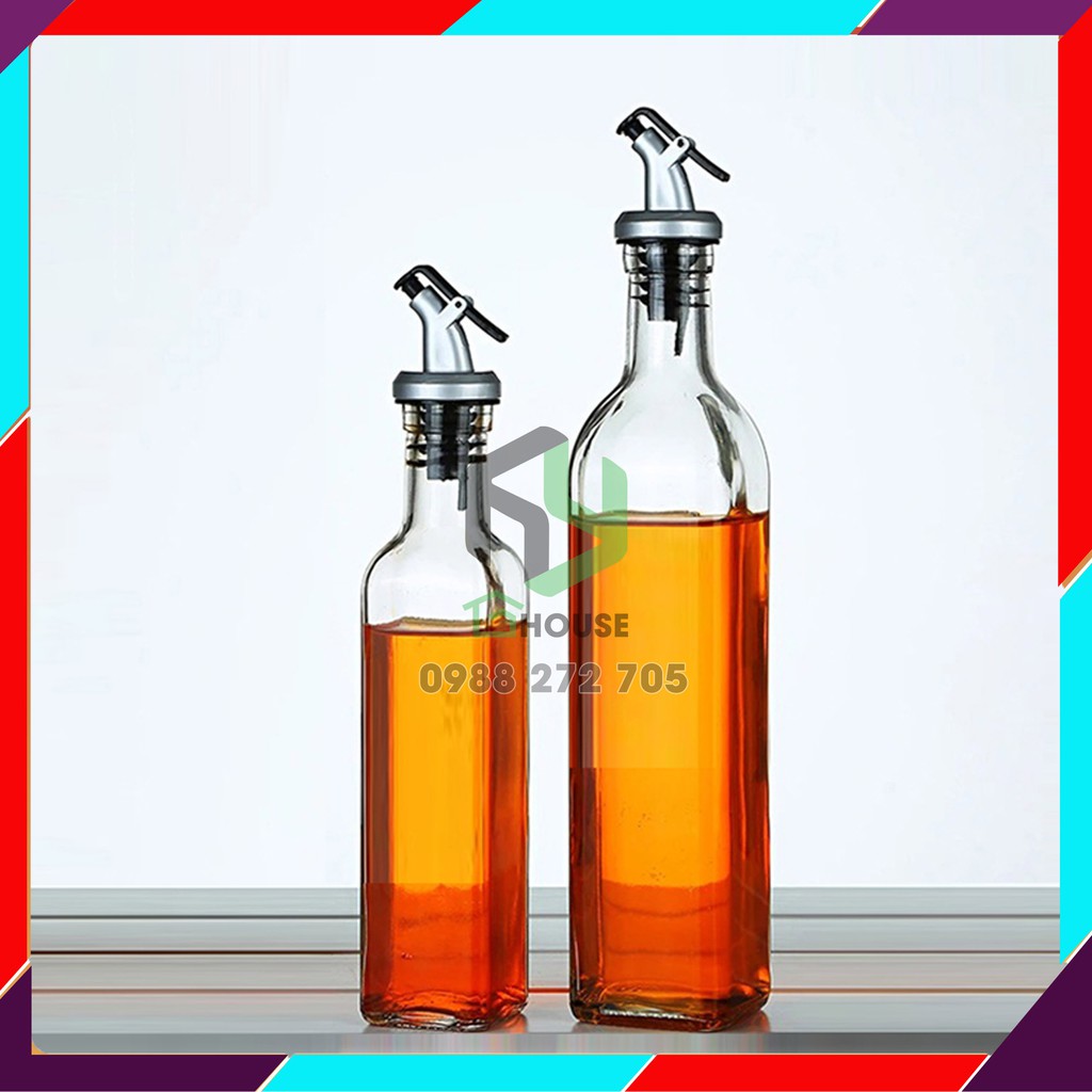 Bộ chai rót gia vị thủy tinh - bình đựng dầu nước mắm nước tương có vòi rót 250ml, 500ml - thủy tinh không chì