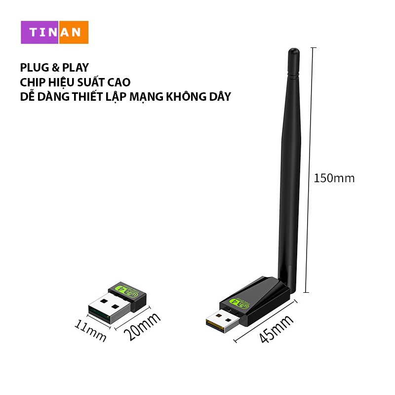 [2.4GHz/150Mbps] Thiết Bị Chuyển Đổi Nhận WI-FI Mạng Không Dây Đầu Cắm USB 2.0