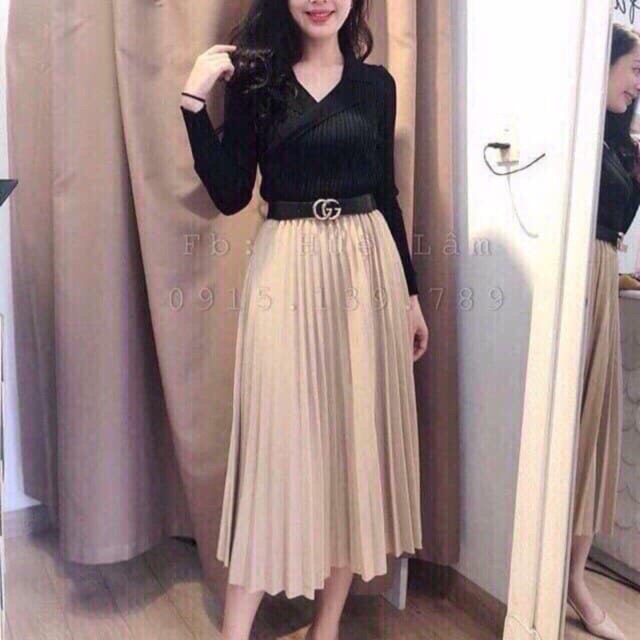 Chân váy dài xếp ly ( màu đen, xanh, hồng , da) | BigBuy360 - bigbuy360.vn