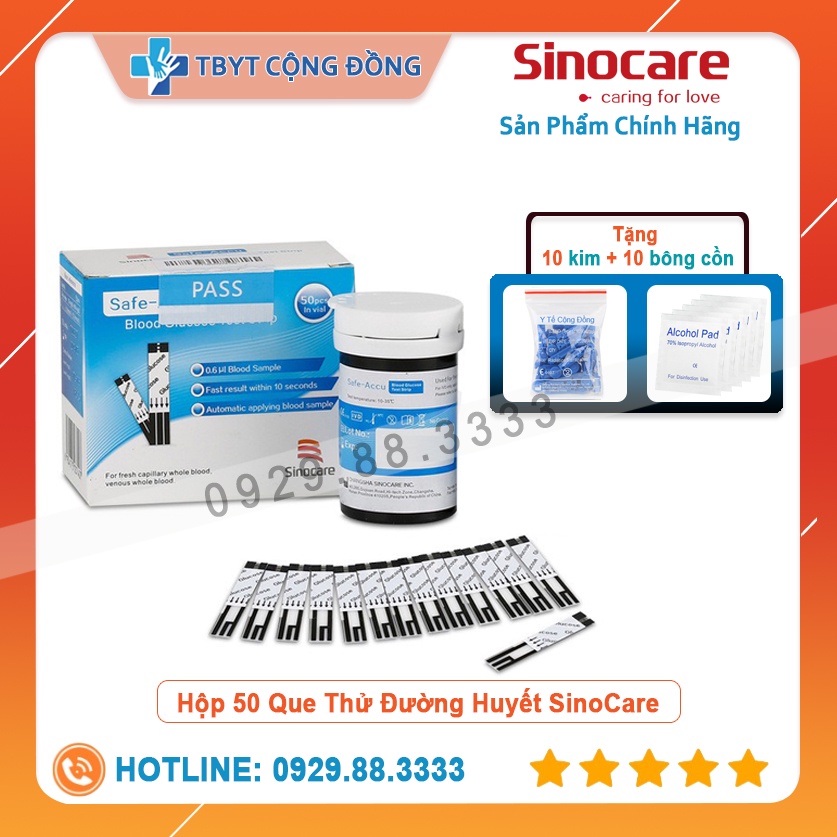 Que Thử Đường Huyết Safe Accu SINOCARE ( 50 que + 25 Que )