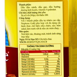 Dầu ăn Neptune Gold chai 1 lít
