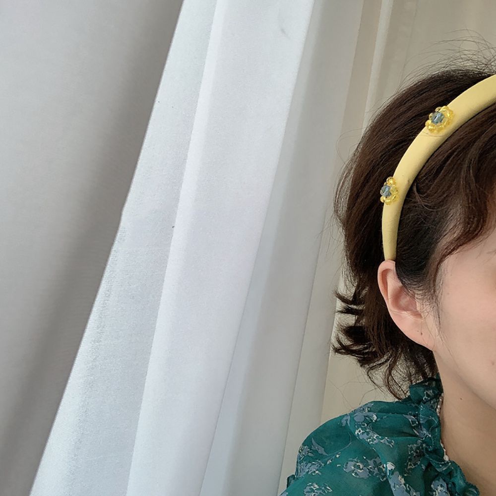 Băng Đô Cài Tóc rửa mặt Bằng Vải Màu Trơn Đính Hoa Ngọt Ngào Thời Trang Cho Nữ