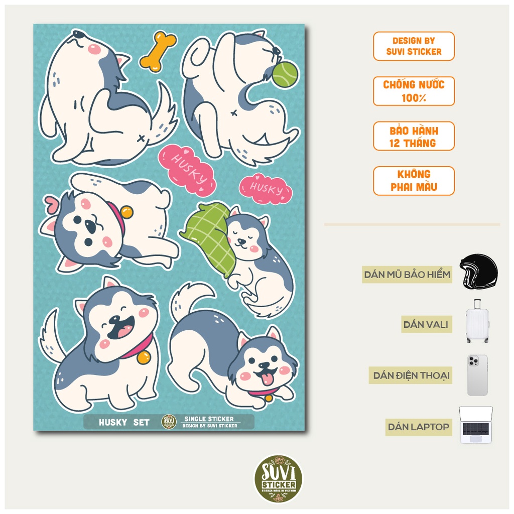 STICKER LẺ - Sticker Husky dán mũ bảo hiểm, laptop, điện thoại, vali. MSP: SS17