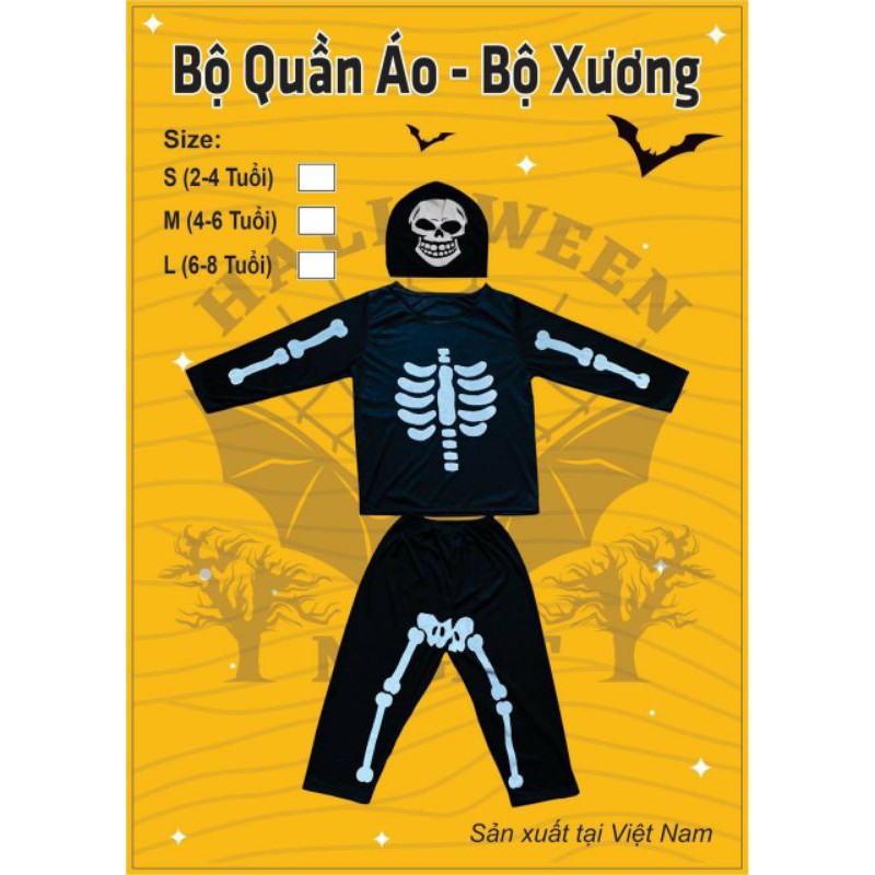 Bộ Quần Áo Người Nhện/Captain/Bộ Xương Hoá Trang Halloween Cho Bé