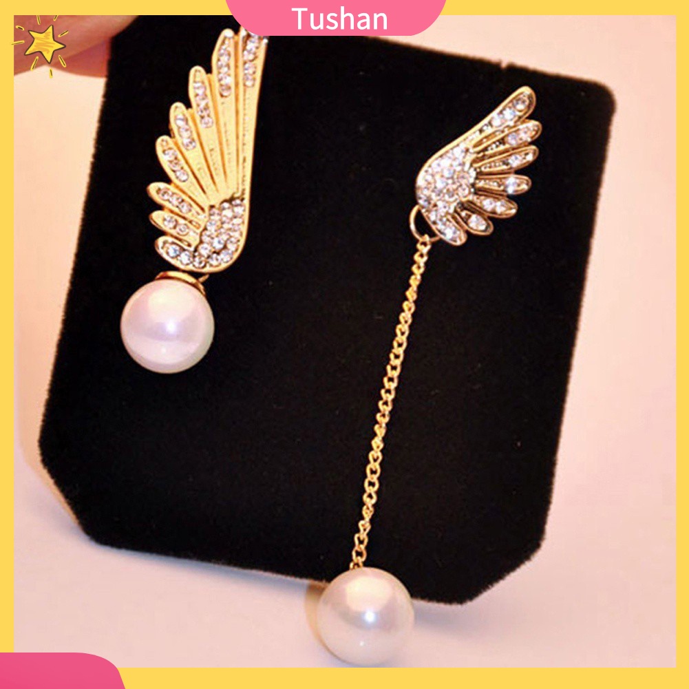 Bông tai cánh thiên thần đính đá và ngọc trai giả sang trọng