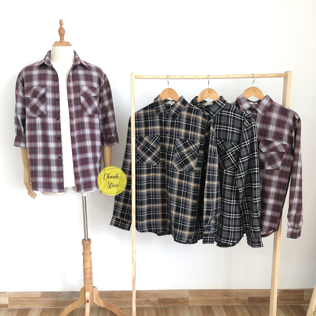 Áo Sơ Mi Nam Flannel Kẻ Caro - Áo Sơ Mi Nam Dài Tay Hàn Quốc