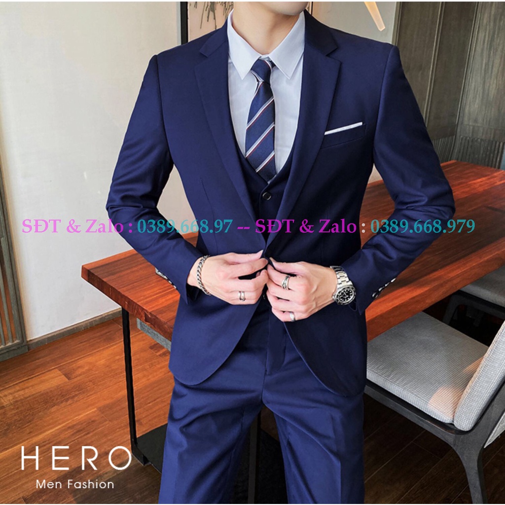 Bộ Vest Nam Cao Cấp Màu Xanh Than, Bộ suit nam Hàn Quốc màu Tím Than