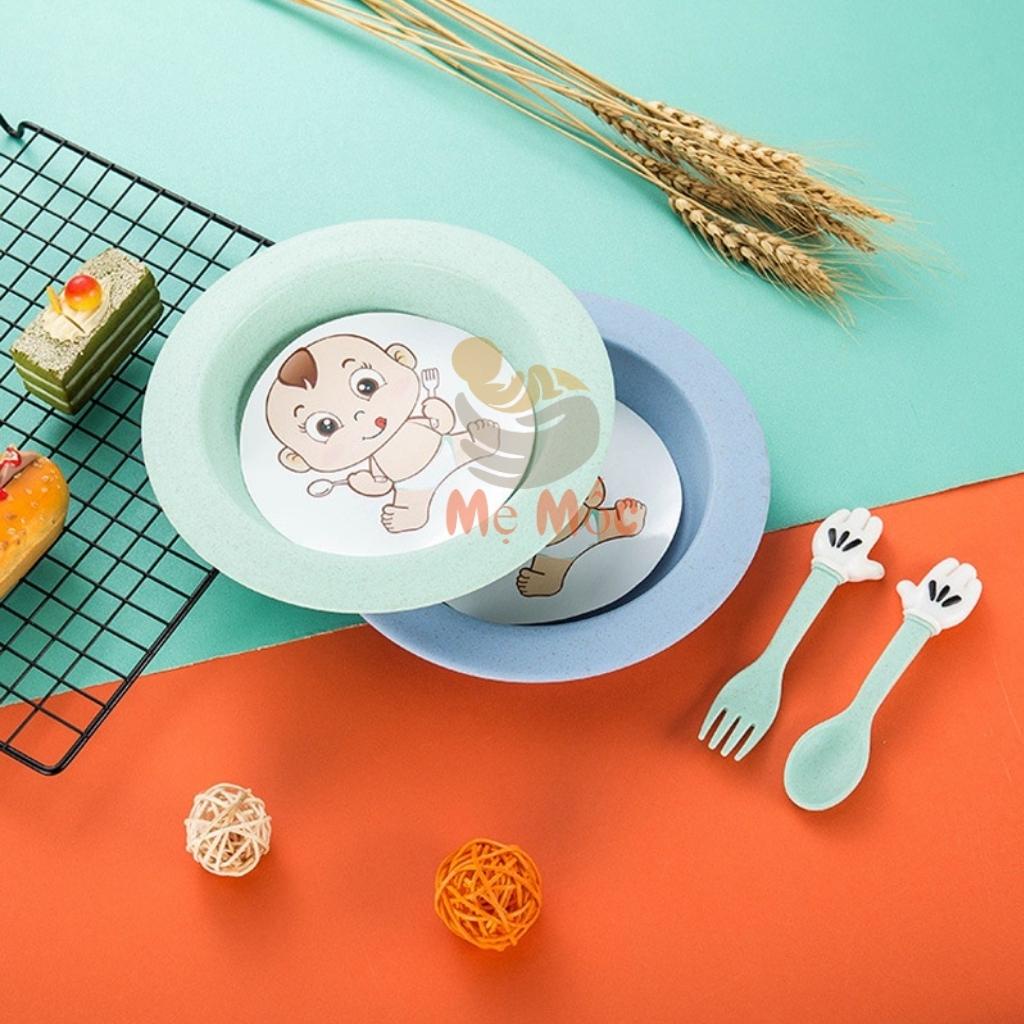 Bộ Đĩa Ăn Dặm Kèm Thìa Dĩa Lúa Mạch Children Cao Cấp Cho Bé, Mẹ Mốc Shop