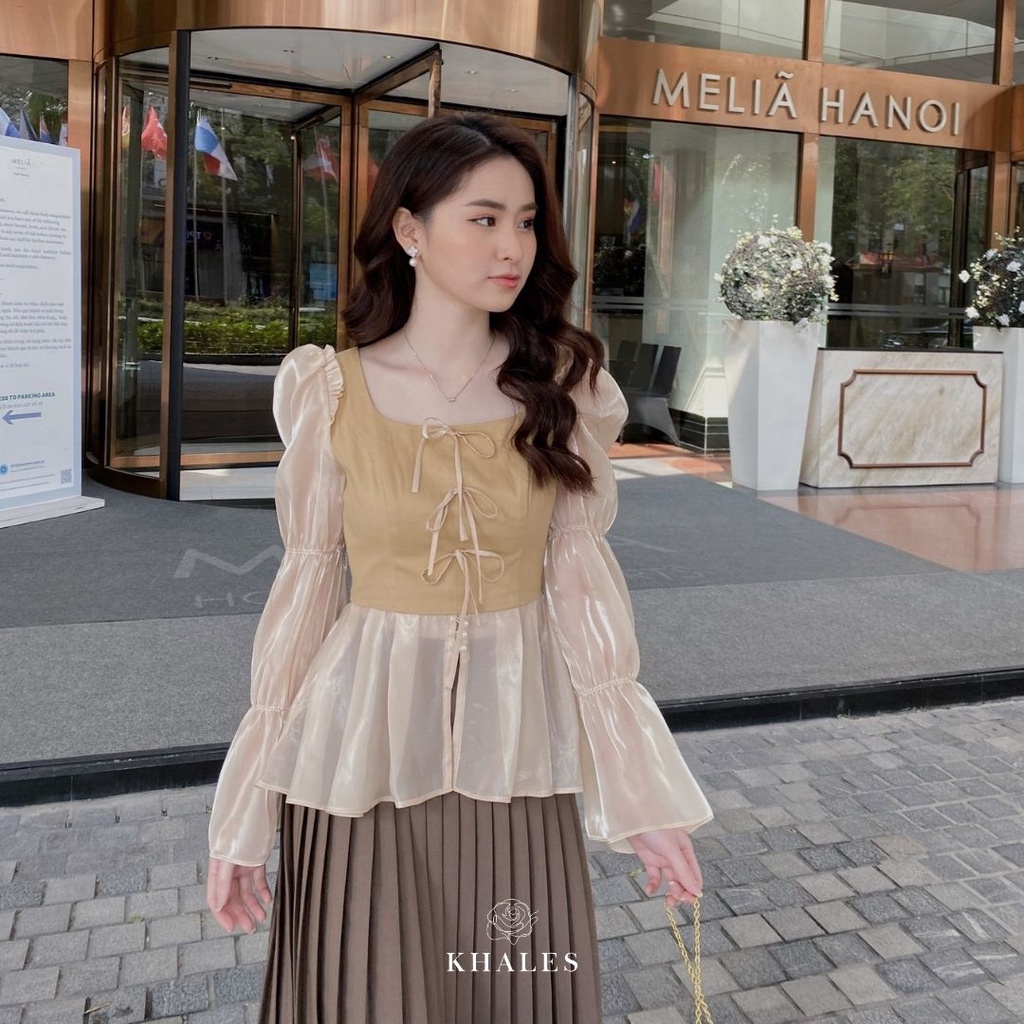 Áo kaki cổ vuông phối tơ Plum Top by KHALES