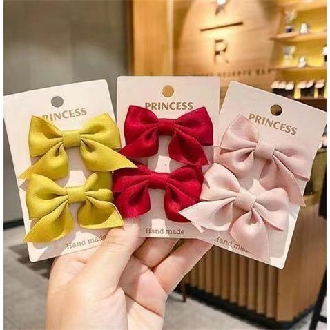 Set 2 Kẹp Tóc Nơ Màu Trơn Dễ Thương Cho Bé Gái